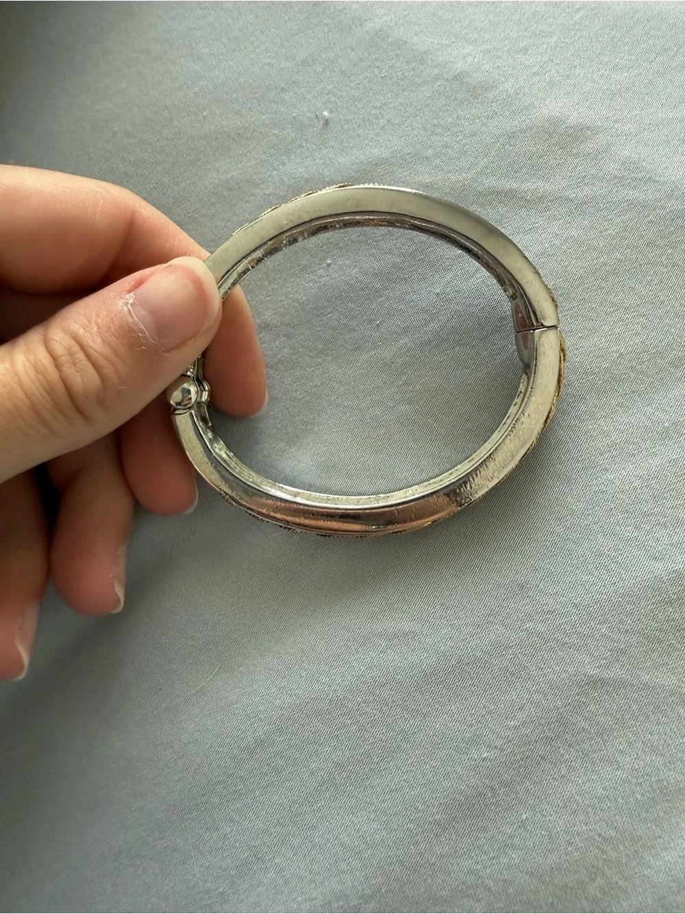 Gold Braided and Silver Tone Hinged Bangle Bracelet